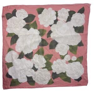Vintage Chanel Scarf 100% Silk Pink Camellia Flower Made in Italy 38" Square